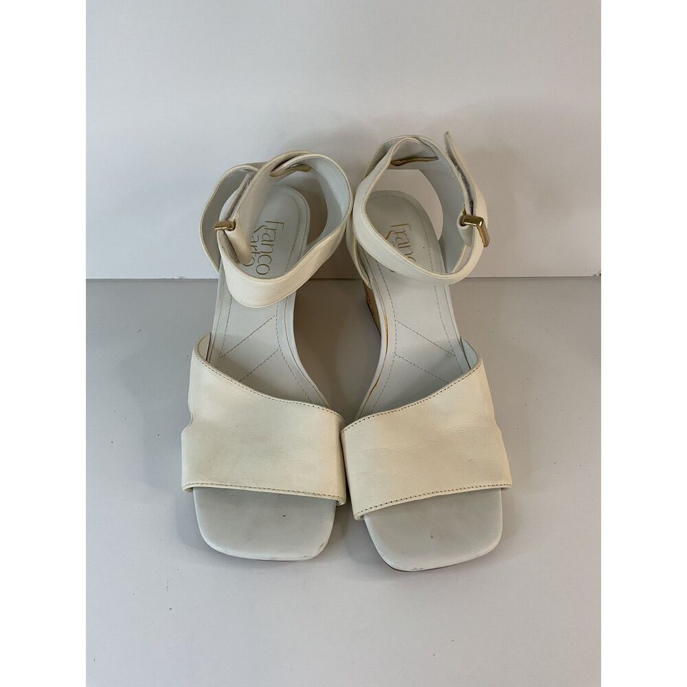 Franco Sarto White Samina Beige LE Ankle Strap Wedge Sandals | Size 7 Medium